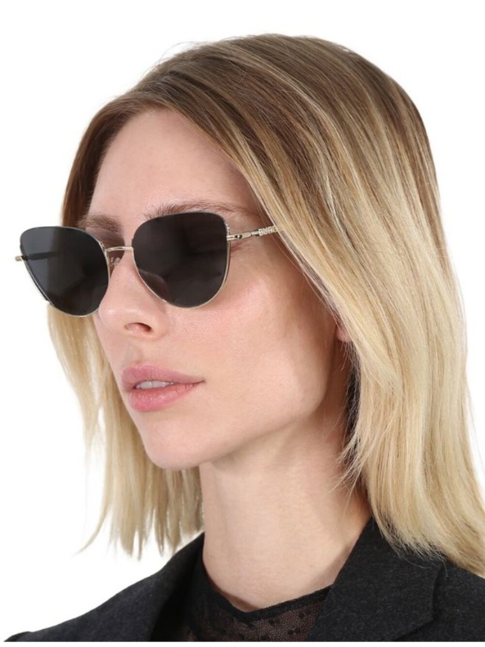 Burberry BE3144 110987 Cat Eye Sunglasses Gold Frame, Grey Lenses